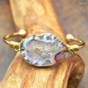 Bangle BM14986 5Pcs Wholesale Agates Geode Druzy Winding Gold Color Free Form Bracelet Outlet Adjustable