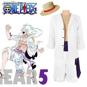 Tema Traje Anime Str Hat Boy Luffy Cosplay Come Gear 5 Nika L-Luffy Cos Roupas Kimono Set Natal Halloween Adulto Crianças Terno WithWigL231013