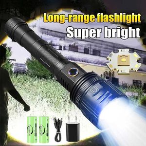 Facklor 2023 Nyaste mest kraftfulla LED -ficklampa USB -laddningsbara fackla Ljus Hög Power Ficklamp Tactical Lantern Long Shot Hand Lamp Q231013