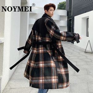 Men's Wool Blends NOYMEI Winter Warmth Double Breasted Coat Windbreaker Thickened Ribbon Design Contrast Color Korean Trench WA2490 231012