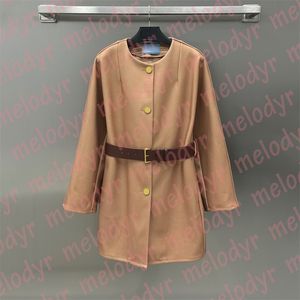 Casaco de lã feminino outono inverno designer mistura blusão em torno do pescoço comprimento médio trench coat com cinto