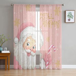 Curtain Christmas Pink Santa Claus Snowflake Candy Voile Sheer Curtains Living Room Tulle Window Curtain Bedroom Drapes Home Decor 231013