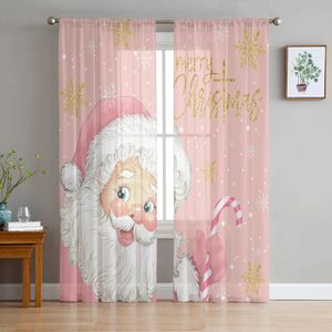 Perde Noel Pembe Noel Baba Kar Tanesi Snowflake Candy Voile Sheer Perde Oturma Odası Tül Pencere Perde Yatak Odası Drapes Ev Dekoru 231013