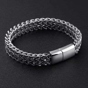 Designer bracelet men's titanium steel woven double row front and back keel magnetic buckle bracelet jewelry gift wholesale