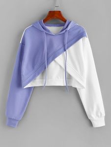 Tasarımcı Sweater Sweater Raglan Sleeve Sweater Crop Sweatshirt Baskı Top Renk Bloku Çapraz Kırpılmış Hoodie - Açık Mavi M