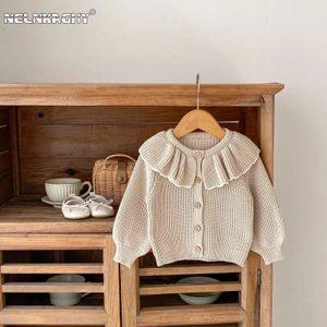 Cardigan Charming Cozy Ins Autumn Baby Girls Knit Sweater Lotus Collar Ruffled Hemline Spädbarn Toddler Söt kappa 03y 231013
