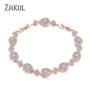 ZAKOL Trendy White Gold Color Cubic Zirconia Stone Big Water Drop Shape Bracelet & Bangle For Women Party Jewelry FSBP2014 211124181s