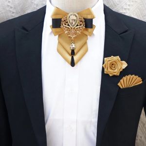 Bow Ties Luxury Rhinestone Bow Tie Brosch Pocket Handduk Set Men's High-End Jewelry Gift Fashion British Korean Men Wedding Accessories 231013