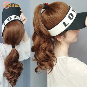 Wig Caps MEIFAN Synthetic Natural Fake Hair tail Extension wiht Hat Travel Beach Shade Baseball Cap All in one Easy Wear 231013