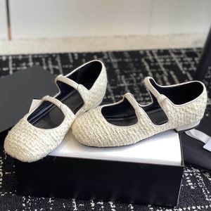 Damenkleidschuhe Designerin Mary Jane Stech Strass Ballet Schuh Tweed Klassische schwarze weiße Objektträger klobige Low -Heels -Slipper mit Staubbeutel Retro Runde Zehen Freizeitschuh