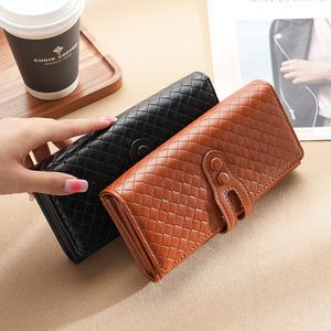 Factory wholesale women shoulder bags 2 colors this year's popular brown clutch bag flip folding double buckle long wallet Joker classic woven wallets 2152#