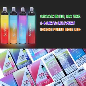 Blowmi Tek Kullanımlık E Sigara Vapes Pod 10K Puflar RGB LED 10000 Puff Tesis Edilebilir Vape 18ml 500mAh Type-C Şarj Edilebilir Pil Meyes Çekirdek Vape Kalem