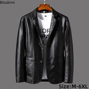 Men's Leather Faux 2023 Jackets Lapel Business Men Pu Blazers Korean Style Slim Fashion Coat Plus Size M6XL 231012