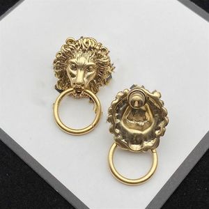 New Product High Quality Bronze Gold Plated Earrings Retro Fashion Design Lion Earrings Round Jewelry Supply236f