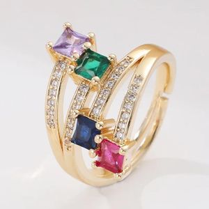 Cluster Rings 2023 Trendy Gold Color Open Design Wedding For Elegant Women Luxury Zircon Geomeric Ring Finger Accessories