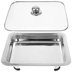 Louça de aço buffet festa bandeja de metal atrito pratos tampas de aço inoxidável suporte de alimentos bandejas de lanche servidor quatro pernas servindo aquecedor pan