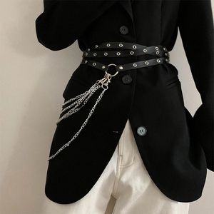 Andra modetillbehör Punk Chain Belt Women Waistband Rivet Leather Harajuku Ladies Fashion Streetwear midjebälten Casual Dress PJ520 231013