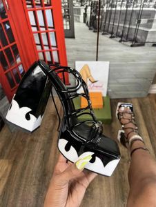 Dress Shoes Square Toe Thick Heel Waterproof Platform With Cross Straps Foot Loop Color String Large Size Sandals For Women