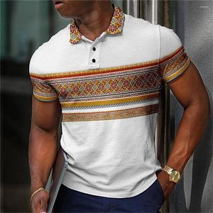 Men's Polos Vintage Polo Shirt 3d Stripe Print Oversized T-Shirt Daily Casual Short Sleeves Street Cool Tops Tees Summer Men Clothing