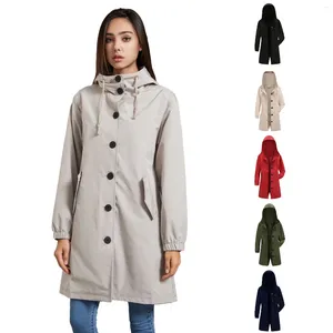 Women's Trench Coats Plus-size Women Autumn Loose Casual Long Waterproof Hooded Coat