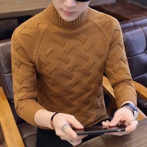 Män s tröjor Fashion Solid Color Loose Sticke Korean Turtleneck tröja Kläder Autumn Casual Pullovers Alla matchar varma toppar 231012