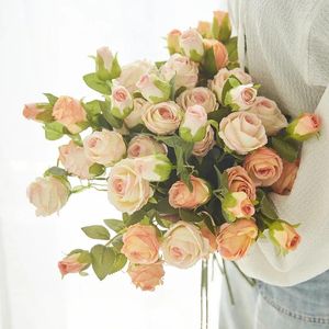 Flores decorativas artificiais rosas de seda branca noiva longo buquê flor para mesa de casamento peças centrais festa vaso halloween diy decoração de casa