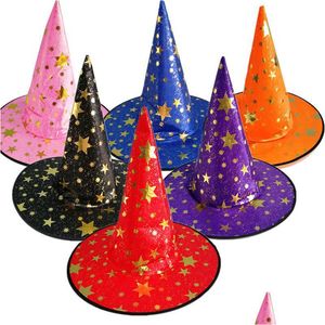 Brinquedos de Halloween Brinquedos de Halloween Chapéu de Bruxa Chapéus de Tecido Não Tecido Adereços Decorativos Traje Bola Festa Cosplay Estrelas Impressas Wizards Brinquedos G Otyim