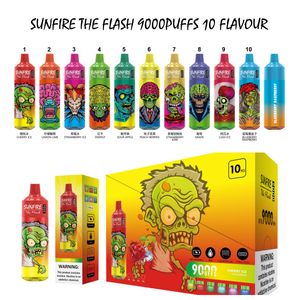 Novo Sunfire 9000 Puff Vapes descartáveis Vapes recarregáveis 600mAh 18ml Vopers POD 0% 2% 3% 5% 10 Sabores Puff 9k Bar com serviço OEM