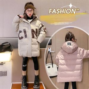 Para baixo casaco de inverno meninas jaqueta de algodão brilhante parkas 6 8 10 12 14 anos de idade roupas infantis comprimento médio moda outerwear crianças casacos 231013