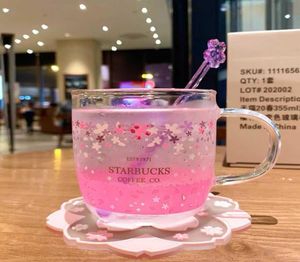 A mais recente caneca de café de vidro de 12 onças, copo de água romântico com estilo de flor de cerejeira que muda de cor, embalagem em caixa separada, suporte personalizado F4AJ8605074