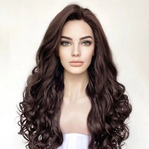 Marrom escuro 180 densidade onda solta 13x4 perucas dianteiras de renda transparente para preto feminino lolita sem cola longo onda solta perucas cabelo do bebê