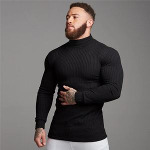Men s Sweaters Spring Autumn Fashion Turtleneck Mens Thin Casual Roll Neck Solid Pit Strip Slim Fit Men Pullover 231012