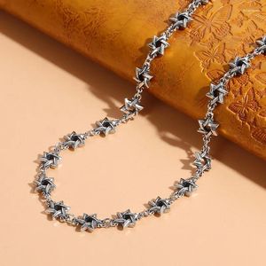 Kedjor S925 Sterling Silver Necklace Personlig koreansk version Six Point Star Collar Chain Fashion Men's Made Old