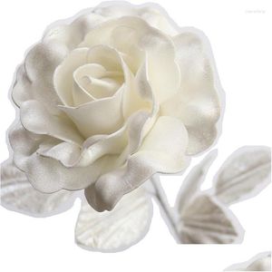 Decorative Flowers 10Pcs/Lot White Rose Artificial Flower Pe Flash For Home Wedding Decoration Single Christmas Party Fake Branch Dh9Hi