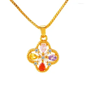 Naszyjniki wiszącej koniczyka Naszyjka 18k złota dla kobiet kolorowe noryzowanie kwiatu imprezę zaręczynową biżuterię ślubną Prezent biżuterii