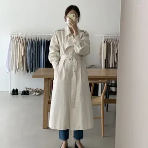 Women's Trench Coats Korean Loose Elegant Mid-length Beige Windbreaker With Sashes Women Spring Autumn Casual Lapel Long Sleeve Coat Female