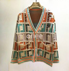 Designer feminino camisola malha com decote em v único-breasted cardigan cor tridimensional pesado indústria carta jaqueta