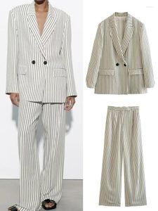 Men's Suits 2023 Women Spring Pant 2 Pieces Sets Casual Loose Striped Blazer Coats And Trousers Female Elegant Two Clothing