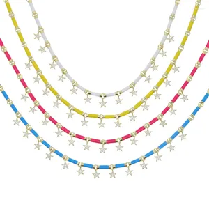 Choker White CZ Stars Charm Necklaces For Women Gold Color With 4 Colors Enamel Necklace Trendy Fashion Jewelry Party Gift