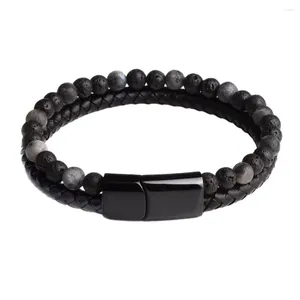 Regalo in filo per ogni occasione Bracciale con ciondolo personalizzato in pietra naturale Braccialetti unisex Vulcano con perline grigie