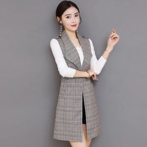 Women's Suits Blazers Plus Size S-3XL Women Long Plaid Sleeveless Blazer Slim Fashion Formal Office Suit Vest Jacket Work Wear Spring Autumn 231013