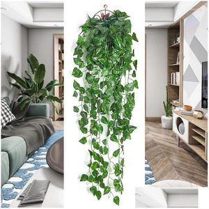 Flores decorativas 90cm artificial planta verde pendurado folha de hera mar rabanete flor videira casa jardim parede cerca dh9ku