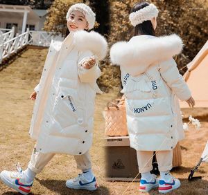 Down Coat Russian Winter Girls Coats Fur Collar Big Kids White Duck Jackets 5-12year Fashion Children Long