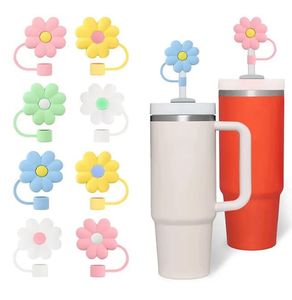 Copertura di paglia per 30 bicchieri da 40 once tazza di fiori topper di paglia tappi di protezione in paglia di silicone carino coperchi per tazze di cannucce da 10 mm accessori