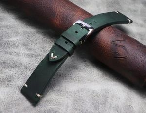 Watch Bands Leder -Uhrband 20mm 21mm 22 mm Kalbsleder Echtes Träger Schwarzgrüne handgefertigte Schnellfreisetzungs -Kuhlederarmband für Gear S3