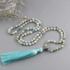 Hänghalsband 6mm matt amazonite sten 108 pärlor sex ord mala halsband för kvinnor flickor andliga naturliga smycken edo2225