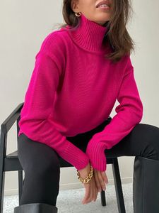 Kvinnors tröjor Rose Red Autumn Winter Sweater Pullover 2023 Basic Green Turtleneck Oversize Jumper Vintage Sticked For Women 231012