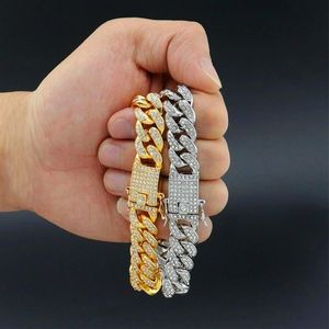 Mens hiphop guldarmband smycken isade ut kedjearmband rosguld silver miami kubansk länkkedja armband för män238e