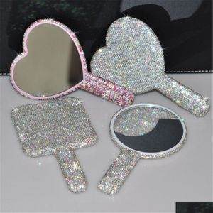 Compact Mirrors Compact Mirrors Luxury Diamond Hand Mirror Love Heart Female Handle Makeup Cosmetic Beauty Tools Handheld Vanity Make Dhxqv