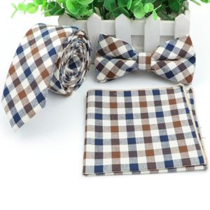 Bow Ties Cotton Tie Set Mens Designer Skinny Plaid Necktie Bowtie Pocket Square Suit Ties Butterfly Handkerchief Lots 231012